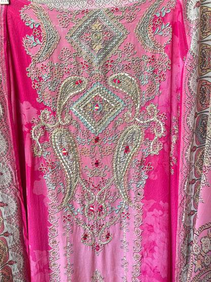 Satin crape unstitched ladies suit Rc17996