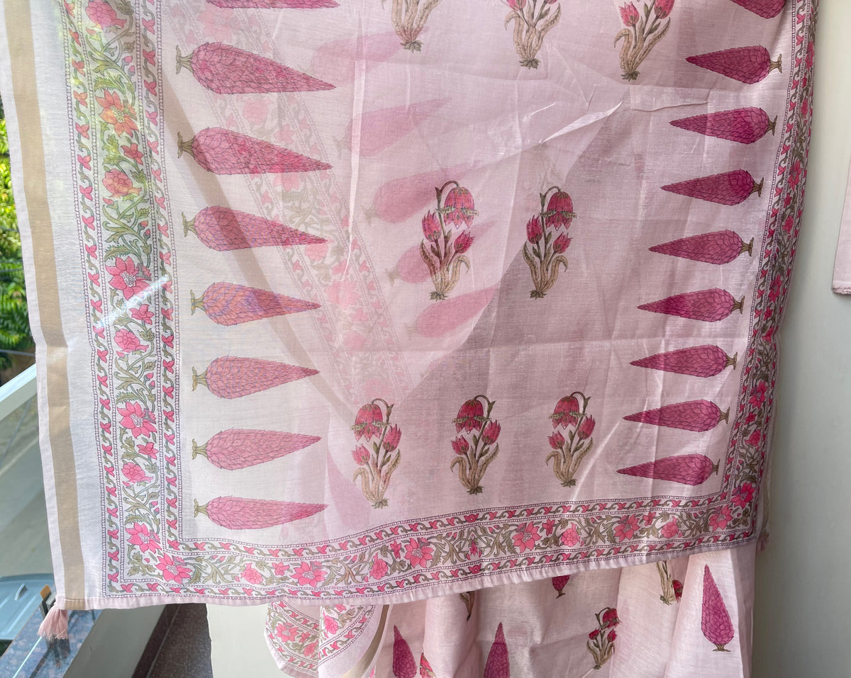 Premium Mul Chanderi Designer Unstitched 3Pcs Suit Set