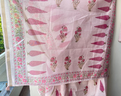 Premium Mul Chanderi Designer Unstitched 3Pcs Suit Set