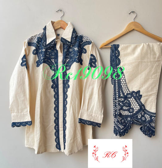 Linen stitched ladies coord set Rc19098