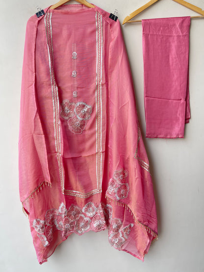 Two Stunning Options ladies Shimmer Organza Silk Unstitched Suit Sets