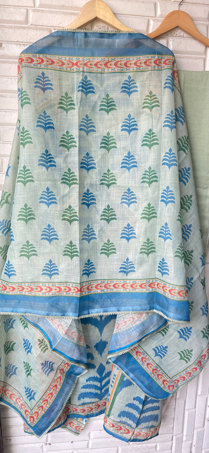 Shimmer Linen Printed Unstitched Designer Suit Set