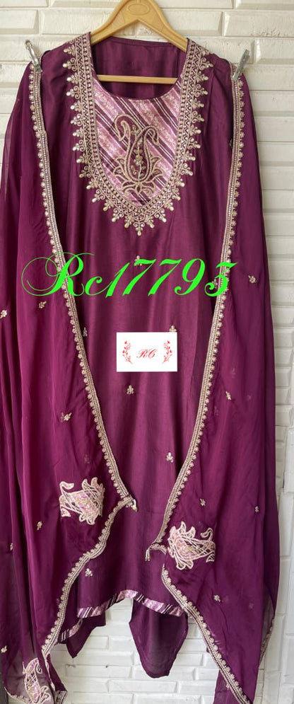 Tassar silk unstitched ladies suit Rc17793