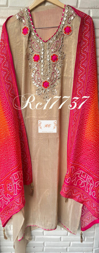 Banarasi shimmer silk unstitched ladies suit Rc17737