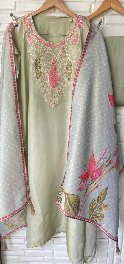 Shimmer silk unstitched ladies suit Rc17794