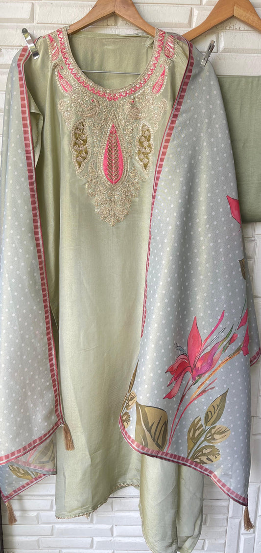 Shimmer silk unstitched ladies suit Rc17794