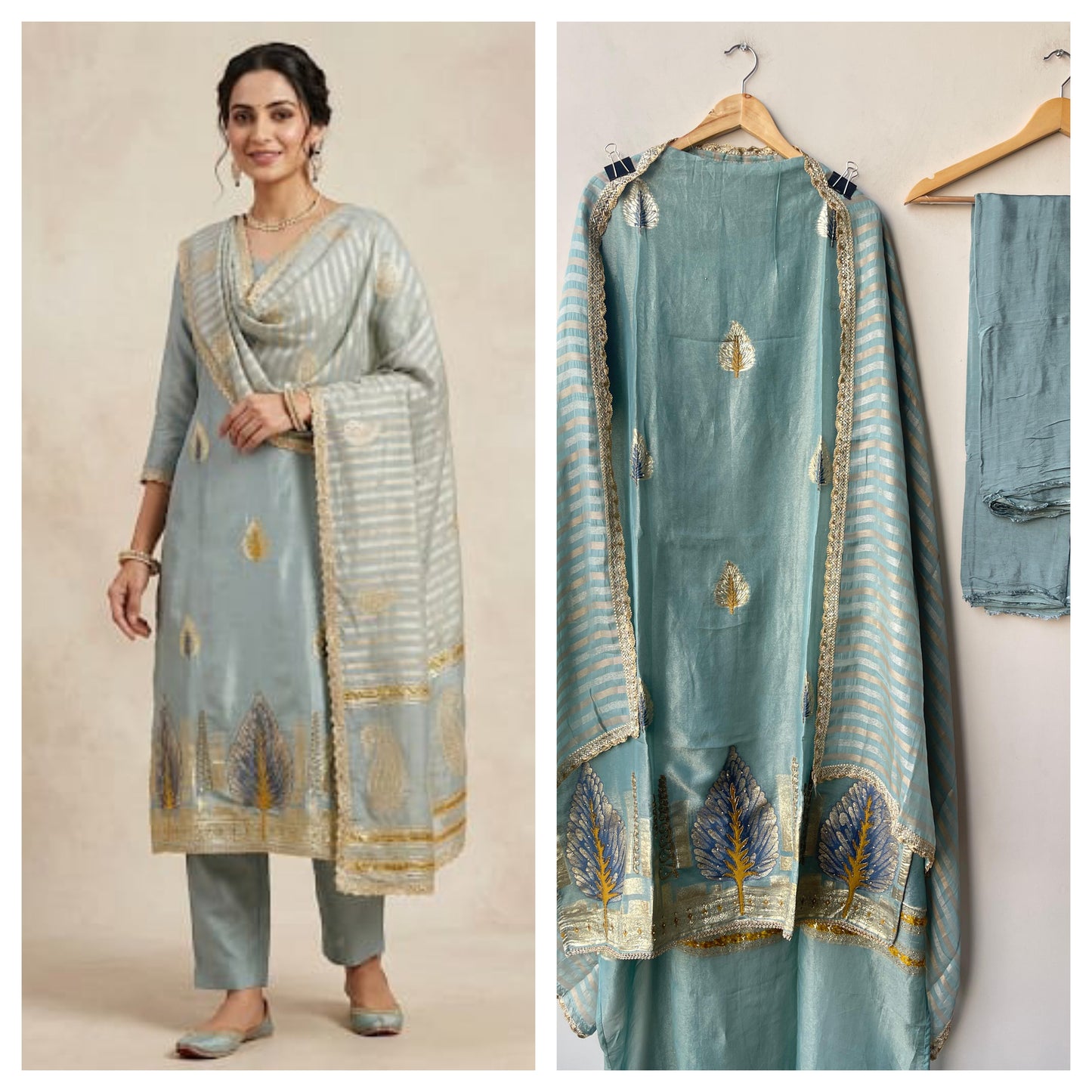 Banarasi shimmer silk printed unstitched ladies suit Rc19333 (a)
