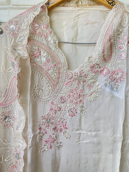 Glass organza unstitched salwar suit with kutdana pearl embroidery and cutwork – RoyalChicByPriti