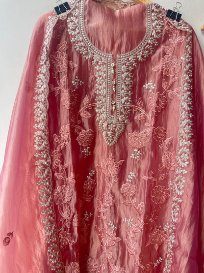 Exquisite Shimmer Tissue Unstitched Designer 3 Pcs Suit Set