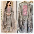Shimmer Linen Printed Unstitched 3 Piece Designer Suit Set