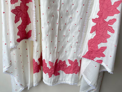 Mul Chanderi Cotton Resham Embroidered Unstitched Suit Set