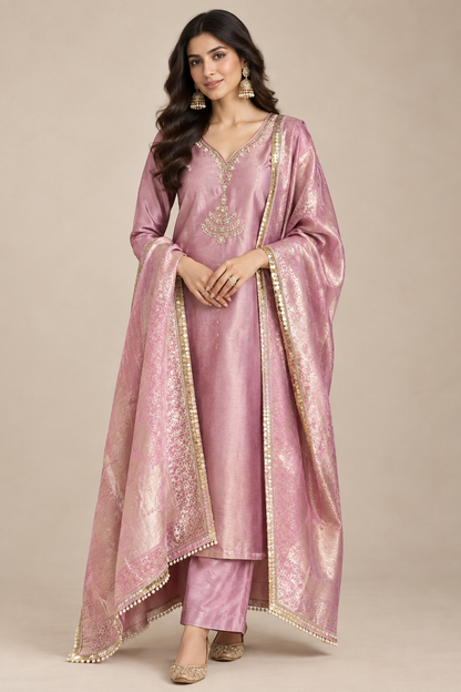 Premium Shimmer Giraffe Silk Unstitched 3 Pcs Designer Suit Set