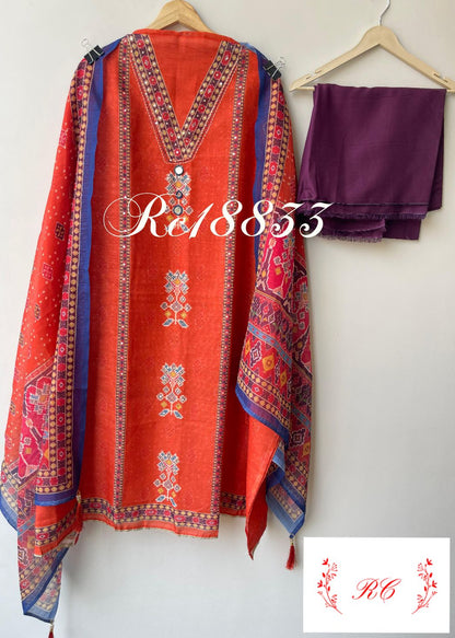 Cotten linen printed ladies unstitched suit Rc18833