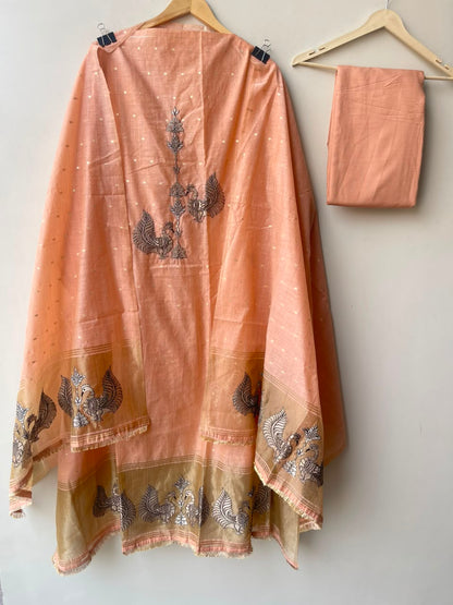Self Banarasi mul chanderi unstitched ladies suit Rc19067 (a)