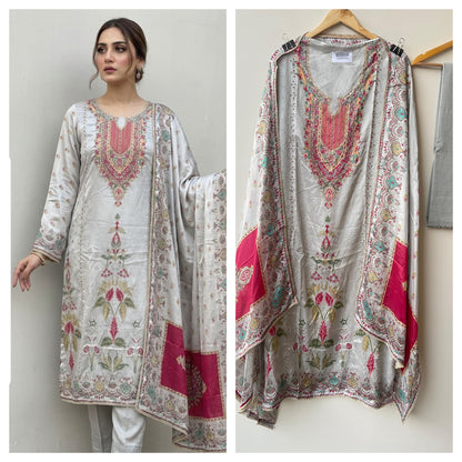Glass Organza Silk Unstitched Ladies Suit RC-18863