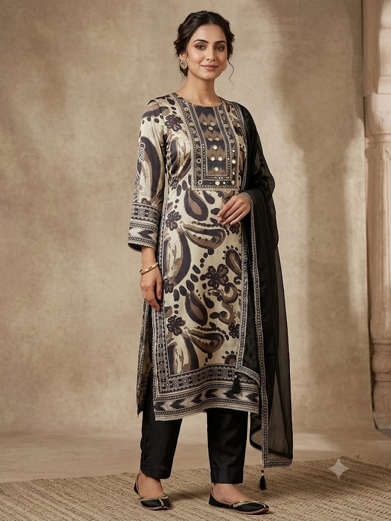 Gajji satin silk printed ladies unstitched suit Rc19307