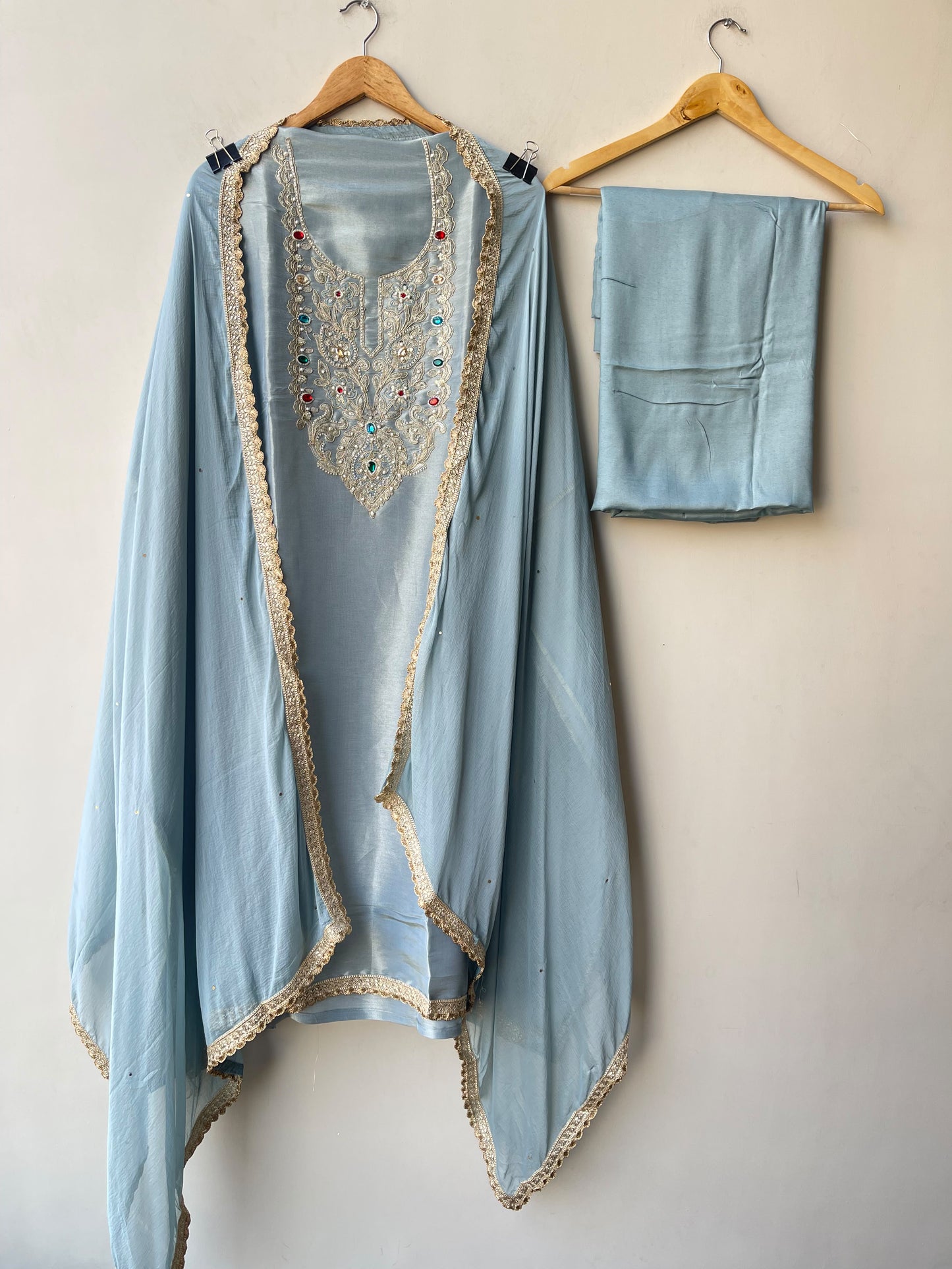 Shimmer Silk Kutdanna Embroidered unstitched ladies suit set