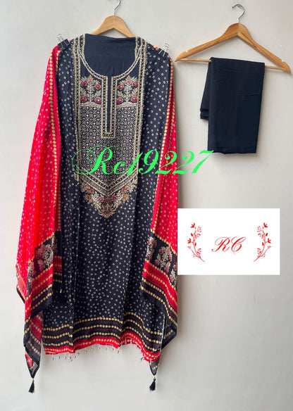 Crepe satin printed ladies unstitched suit Rc19227
