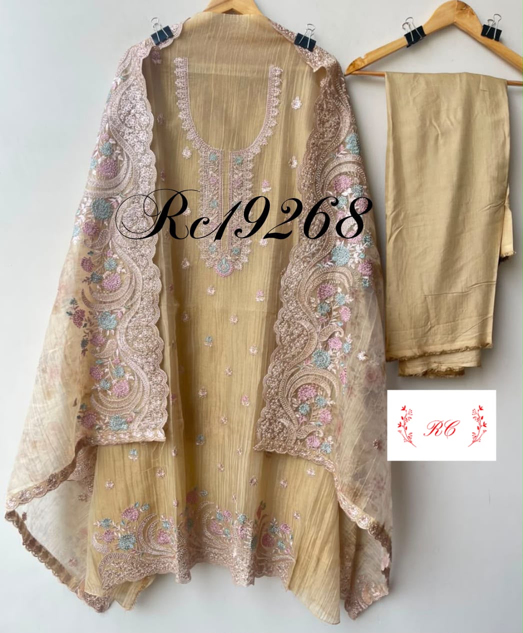 Pure Crushed Shimmer Tissue Ladies Unstitched Suit with Zari Embroidery RC-19268(B) - Royal Chic by Priti (photo 4)