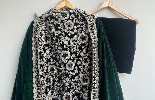 Resham embroidered unstitched velvet ladies suit Rc18838 (d)