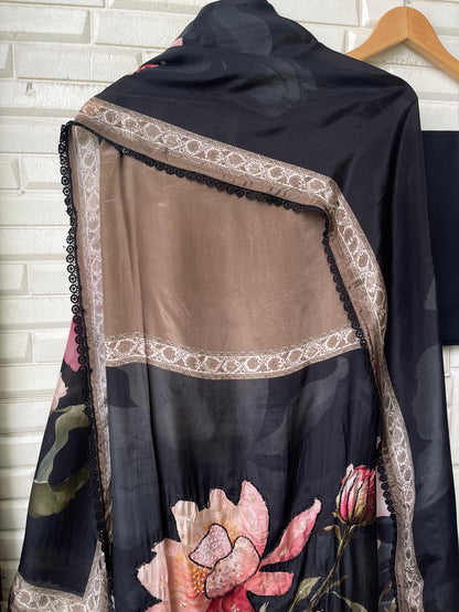 Pure crepe satin unstitched ladies suit Rc17715