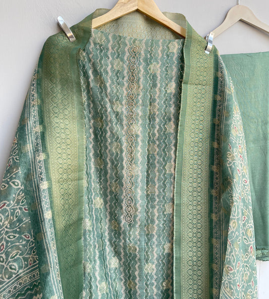 Banarasi shimmer linen unstitched ladies suit Rc18447 (a)