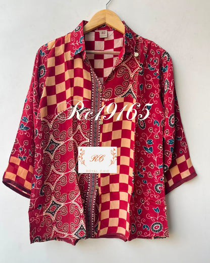 Satin crepe stitched ladies coord shirt Rc19165 (b)