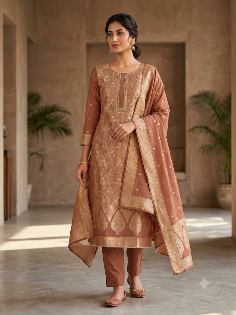 Pure Banarasi brocade silk unstitched ladies suit Rc19348 (b)