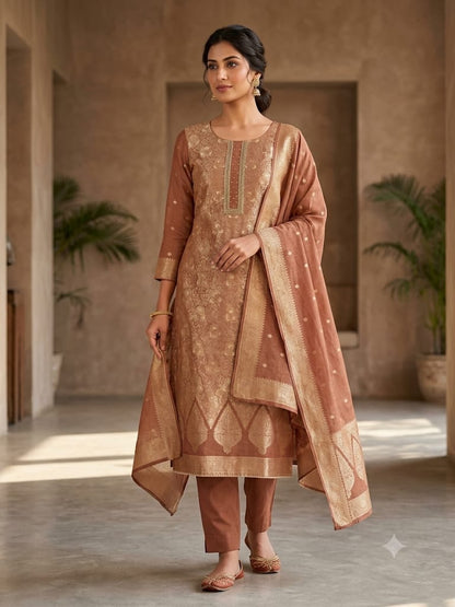 Pure Banarasi brocade silk unstitched ladies suit Rc19348 (b)