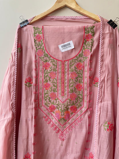 Mul chanderi unstitched salwar suit with resham embroidery and crochet lace – RoyalChicByPriti