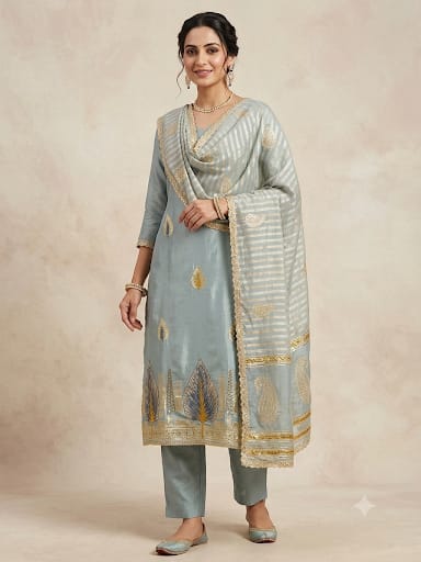 Banarasi shimmer silk printed unstitched ladies suit Rc19333 (a)