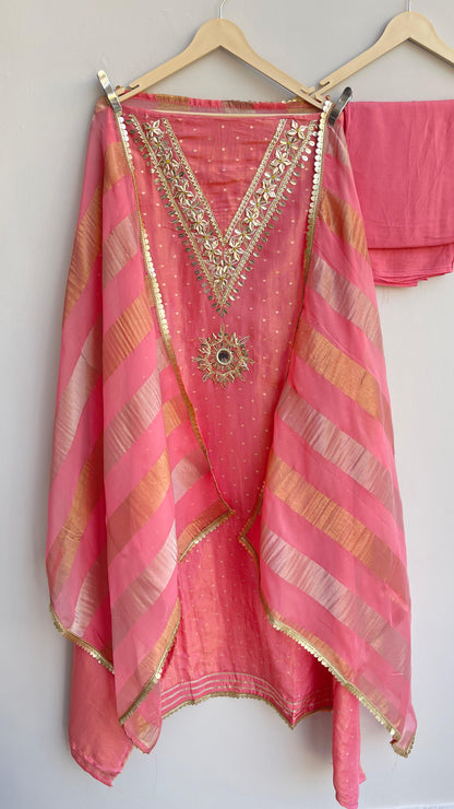 Banarasi shimmer silk unstitched ladies suit Rc17887