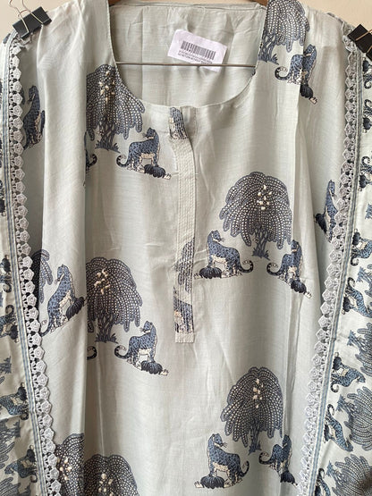 Muslin printed unstitched salwar suit with sequin resham work and crochet lace – RoyalChicByPriti