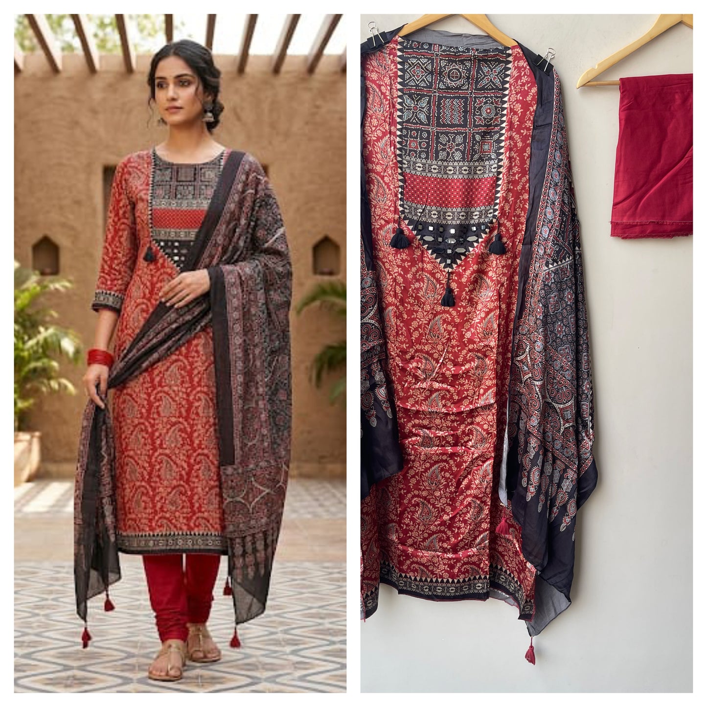 Gajji silk printed unstitched ladies suit Rc19309