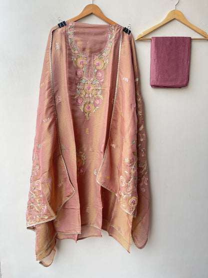 Self Shimmer Silk Unstitched Designer Suit Set