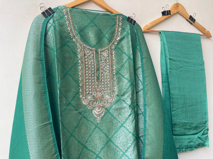 Fine Banarasi shimmer silk unstitched ladies suit Rc19267 (a)