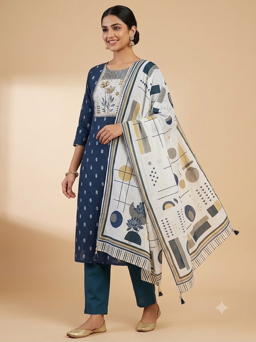 Cotton Weaving Unstitched Ladies Suit with Mirror Work RC-19019(A) - Royal Chic by Priti (photo 2)