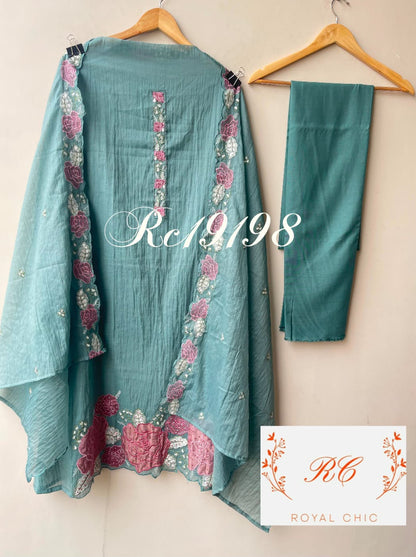 Crushed mul cotton ladies unstitched suit Rc19198