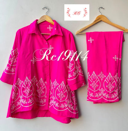Soft linen cotton stitched ladies coord set Rc19114