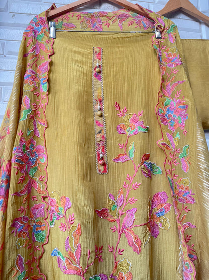 Pure crushed shimmer tissue silk unstitched ladies suit Rc17735