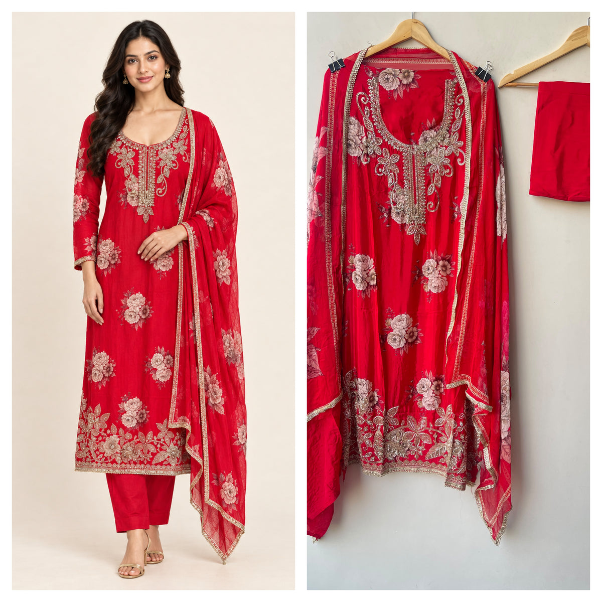 Premium Printed Satin Crepe Unstitched Designer 3 Pcs Suit Set