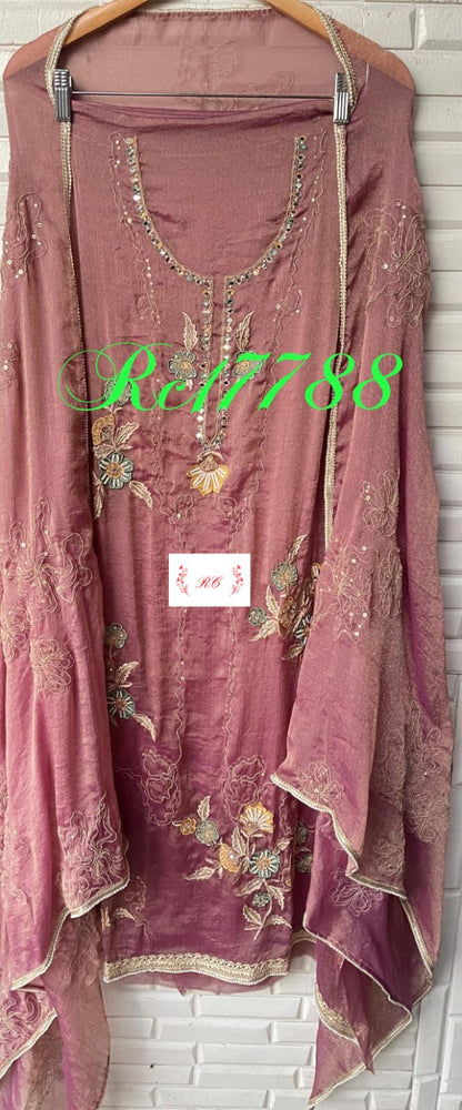 Self crushed shimmer chinon unstitched ladies suit Rc17788 (b)