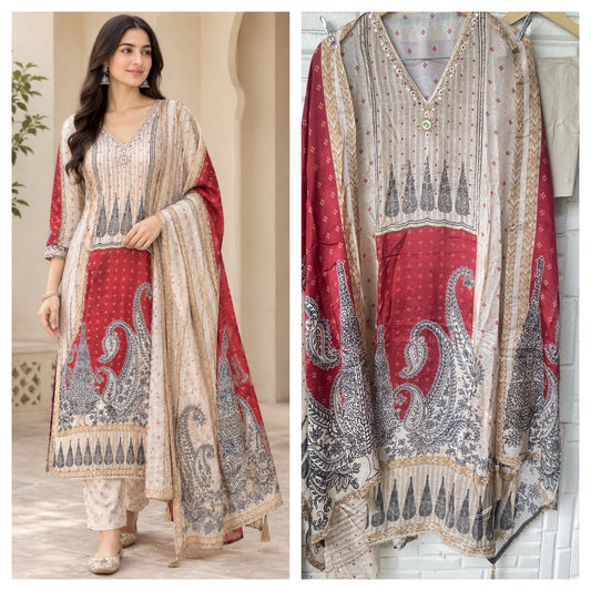 Premium Shimmer Silk Unstitched Designer Suit Set