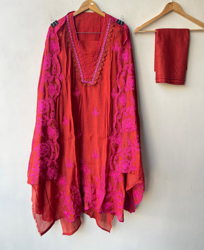 Elegant Unstitched Mul Chanderi 3 Pcs Suit Set