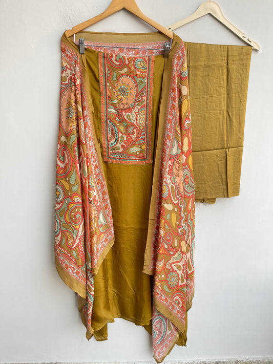 Satin crepe unstitched ladies suit Rc18487 (b)