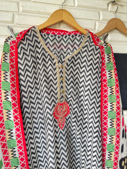 Satin Crepe Ikkat Printed Unstitched Ladies Suit RC-18403