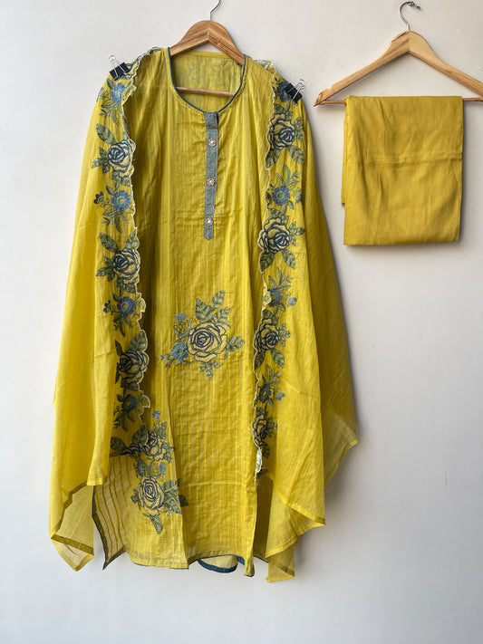Mul Chanderi Unstitched 3 Pcs Designer Suit Set