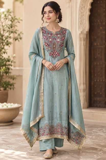 Premium Shimmer Silk Unstitched Designer Suit Set