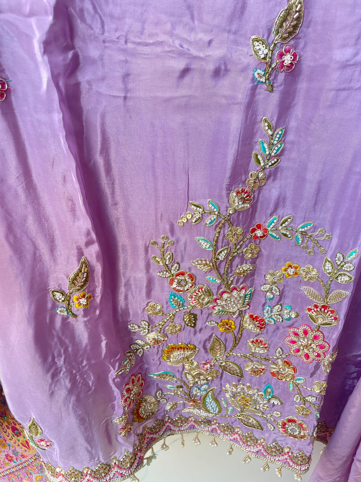 Premium Embroidered Crepe Satin Unstitched 3 Pcs Designer Suit Set