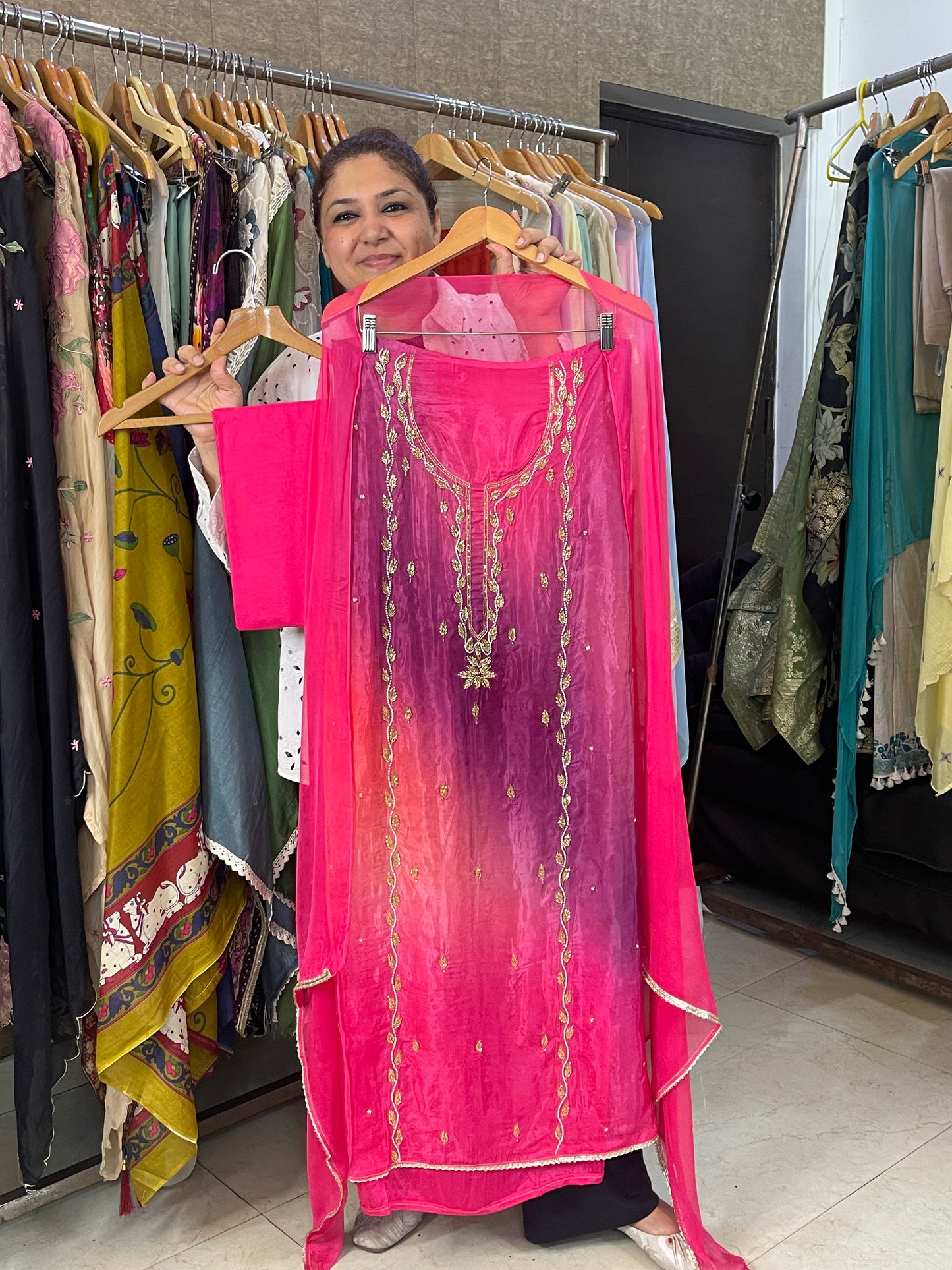 Glass organza unstitched ladies suit  Rc17454